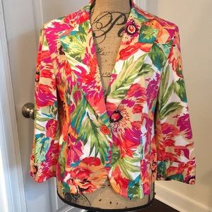 Bandolino short blazer, floral colors, size 12